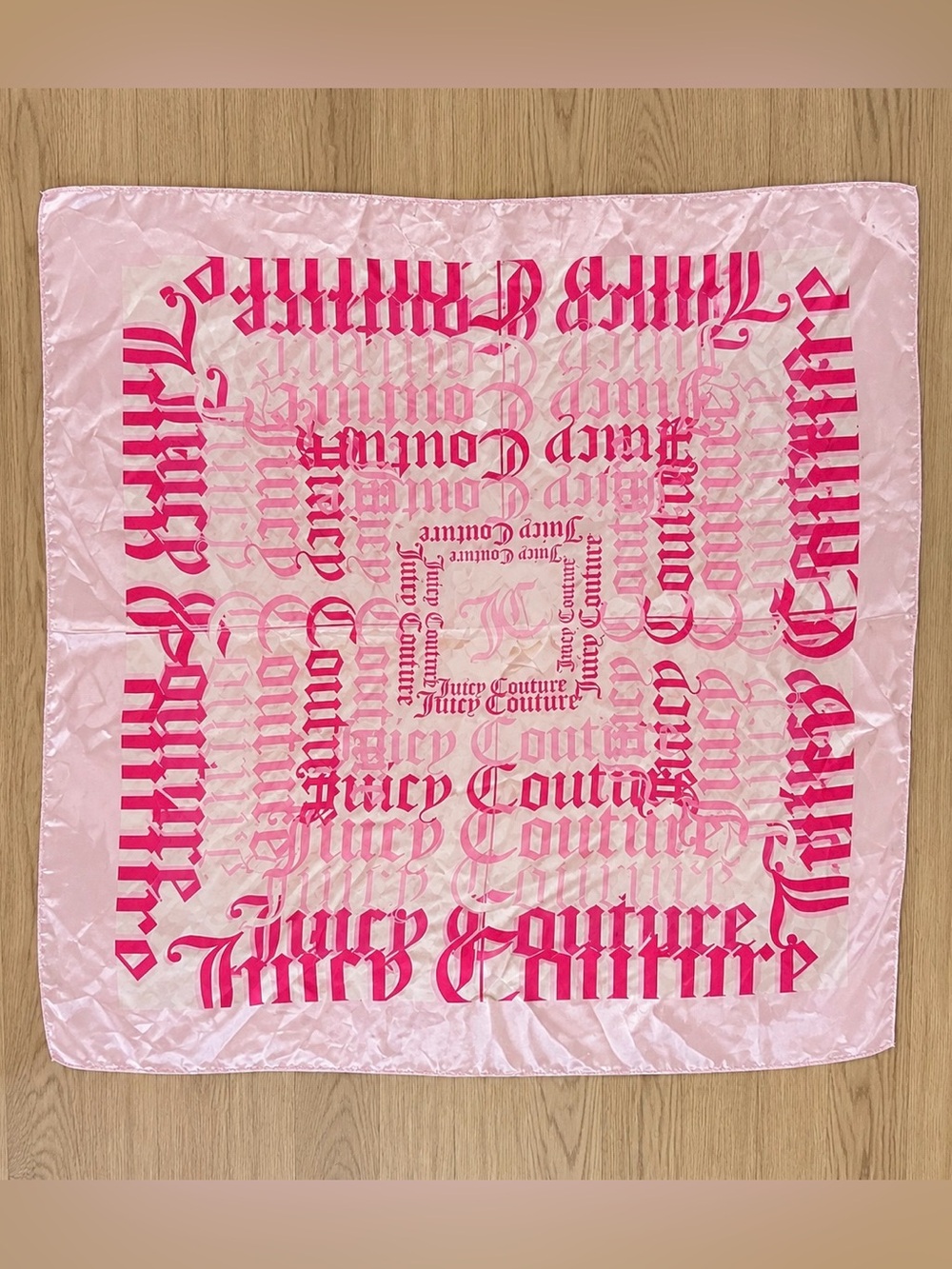 Juicy Couture Pink Logo Silk-Feel Satin Scarf Y2K